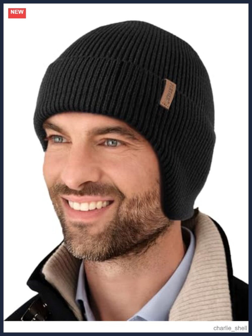 Fleece Lined Beanie Earflaps Viscose Blend Winter Hat for Skiing Hiking